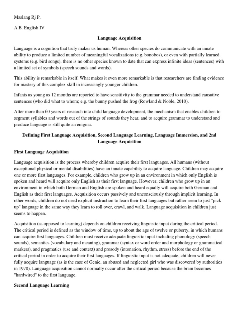 Language Acquisition Pdf Language Acquisition Second Language