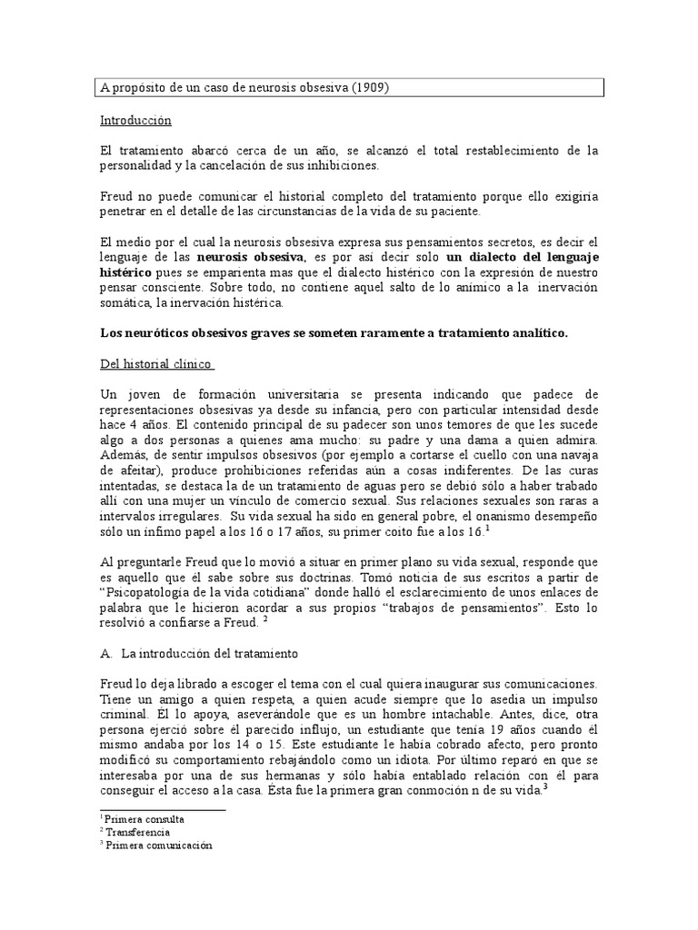 Caso de neurosis obsesiva en Freud | PDF | Neurosis | Sigmund Freud