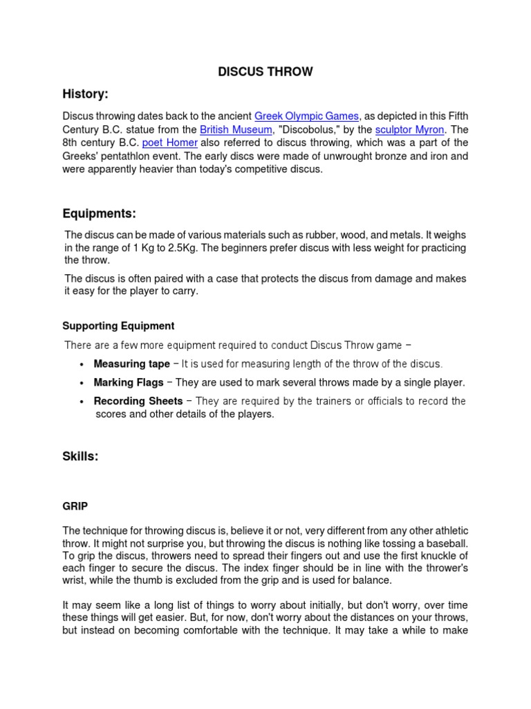 Discus Throw PDF Individual Sports Sports