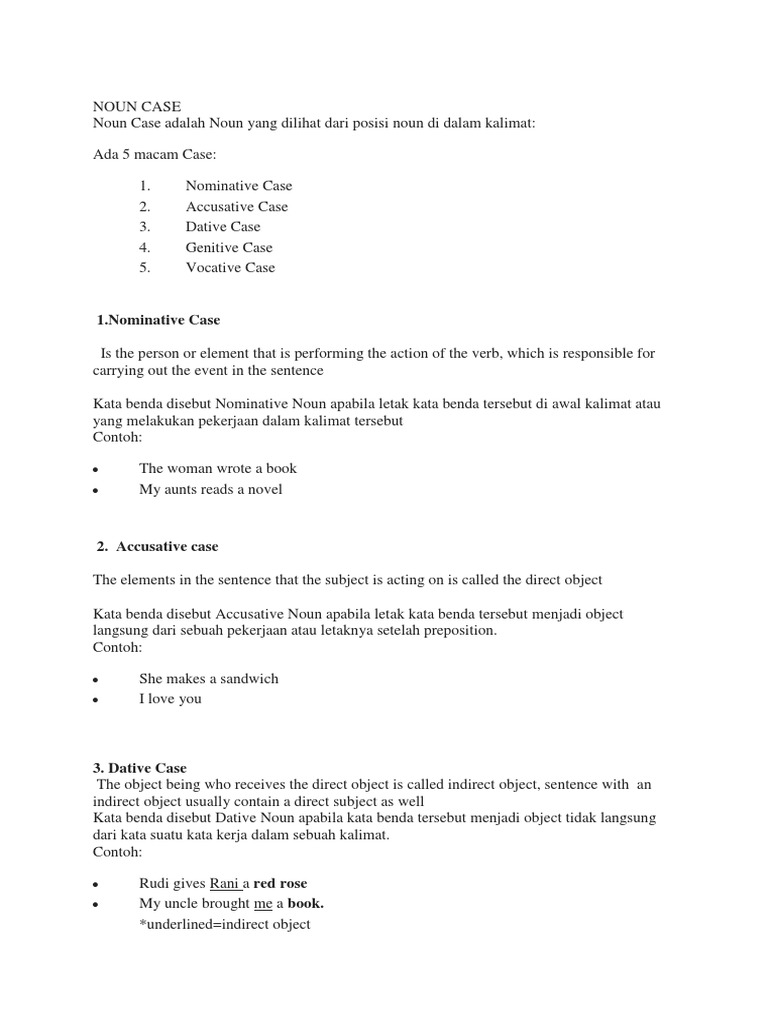 Noun Case Docx Object Grammar Philology