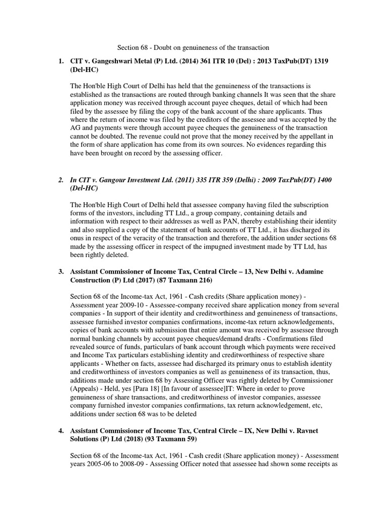 Section 68: Genuineness in Share Transactions | PDF | Loans | Payments