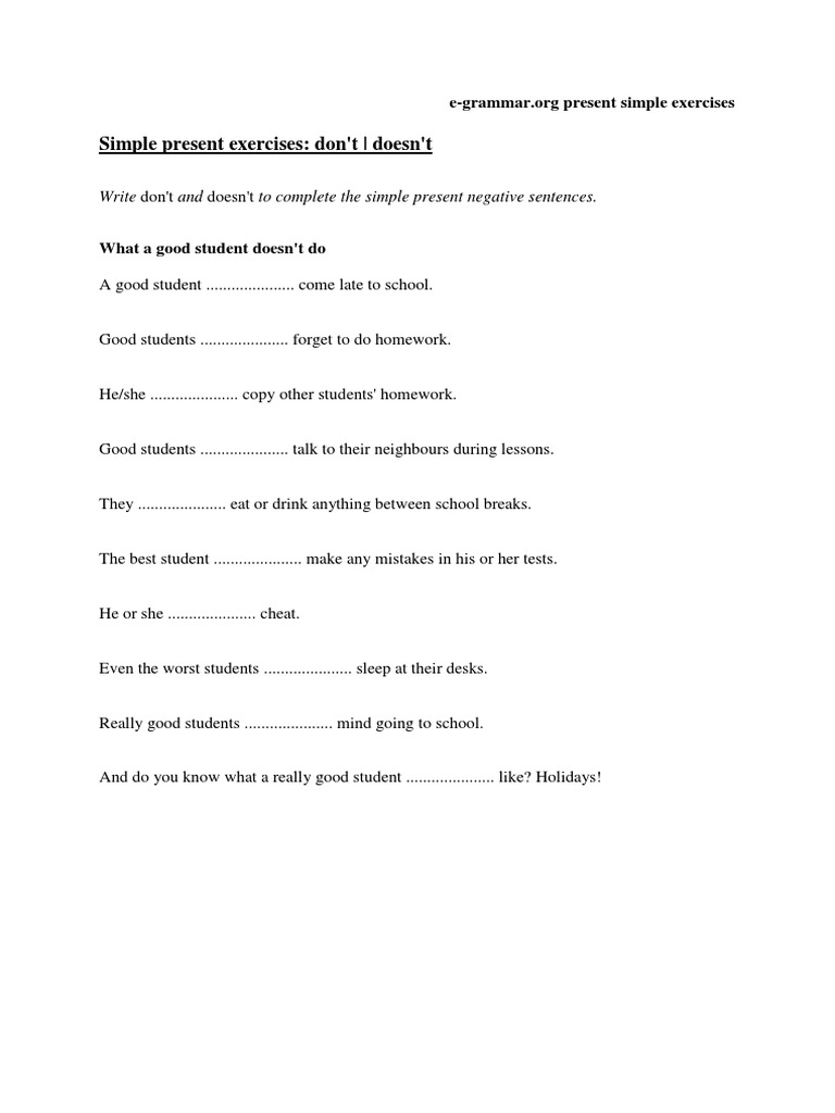 Simple Present Negatives for Students | PDF