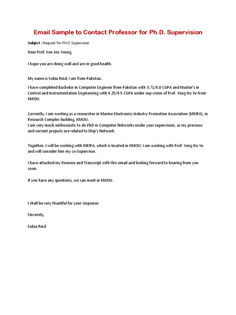 Email Sample To Contact Professor 2