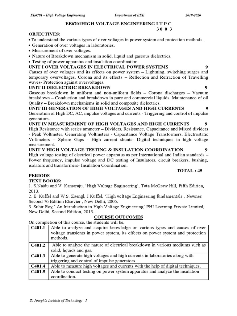 EE6701 High Voltage Engineering Syllabus | PDF | Electrical Breakdown ...