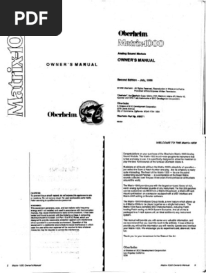 Oberheim Matrix 1000 Owners Manual PDF | PDF