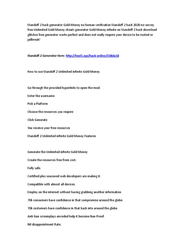 Standoff 2 Hack Generator Gold Money No Human Verification PDF Ios