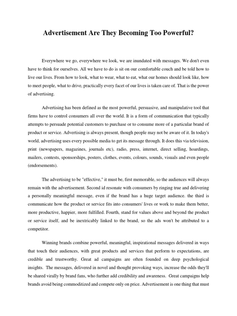 The Power and Influence of Advertising | PDF | Advertising | Target ...