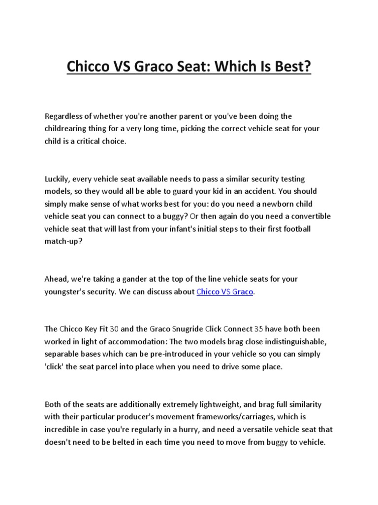 Chicco Vs Graco Car Seat PDF Wheeled Vehicles Car