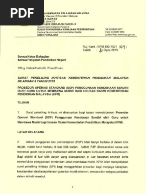 Kpm Surat Pekeliling Menghalangkan Cikgu Membawa Murid Dengan Kereta Sendiri
