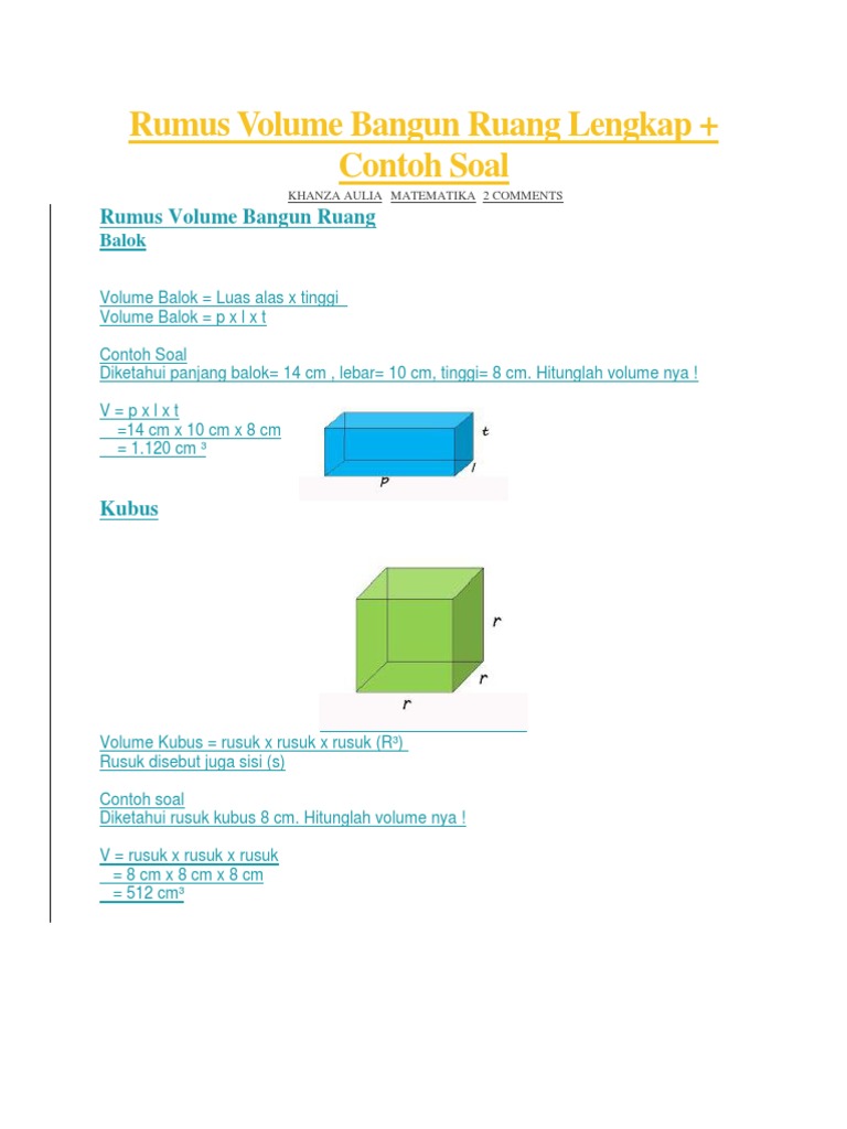 Rumus Volume Bangun Ruang Lengkap Docx