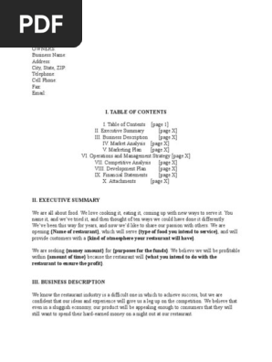 Restaurant Business Plan