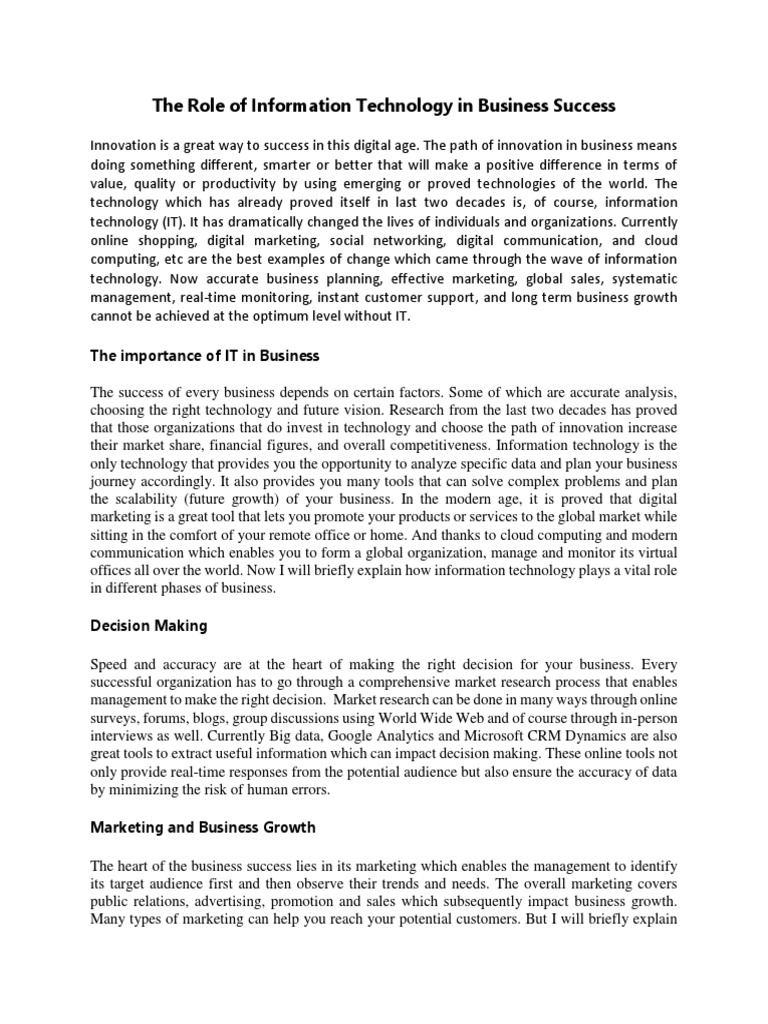 The Role of Information Technology in Business Success | PDF | Internet ...