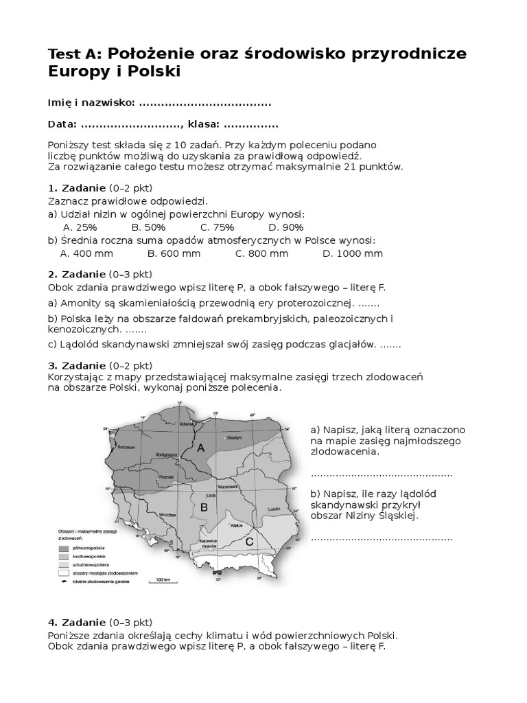 Sprawdzian Z Geografii Położenie Oraz środowisko Przyrodnicze Polski Odpowiedzi