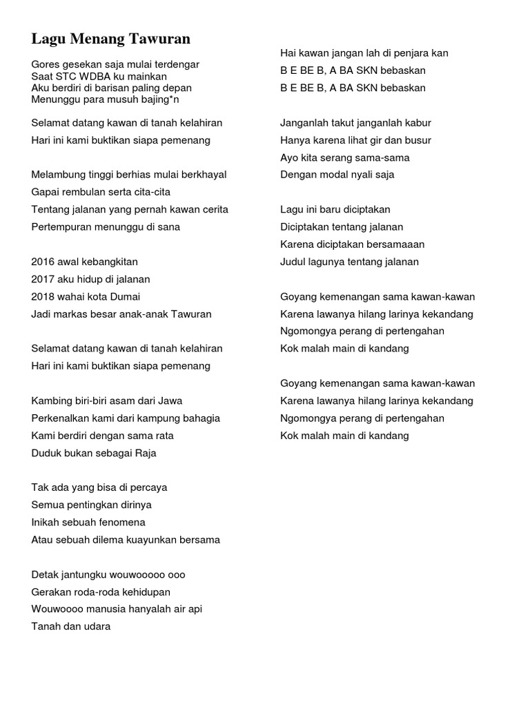 Lagu Menang Tawuran