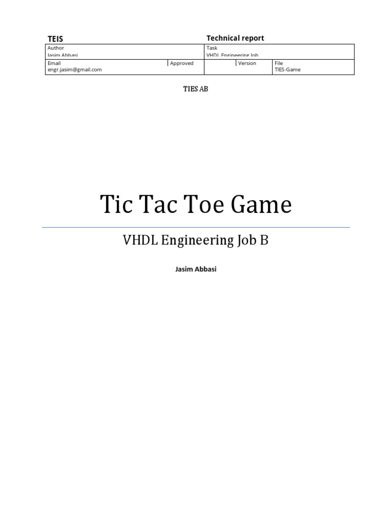 VHDL Tic Tac Toe Game Design Report | PDF | Digital Technology ...