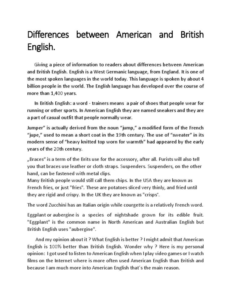 Differences Between American and British English | PDF | Language Arts ...