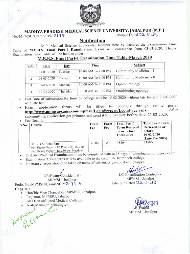 MPMSU MBBS Final Year Exam Schedule | PDF | Medical Education | Science ...