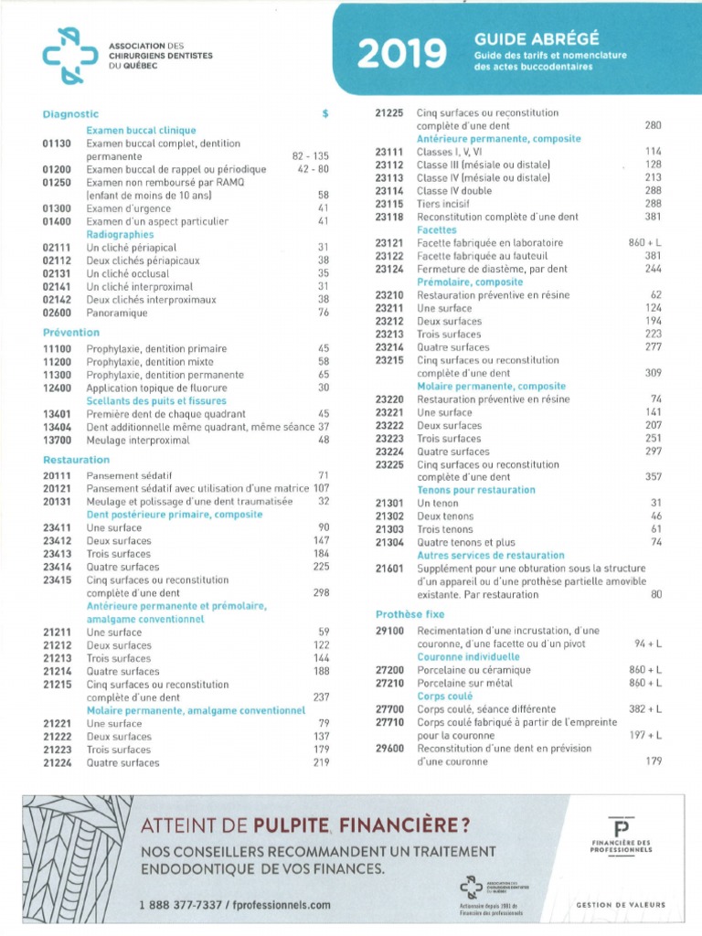 Guide Des Tarifs Et Nomenclature Des Actes Buccodentaires
