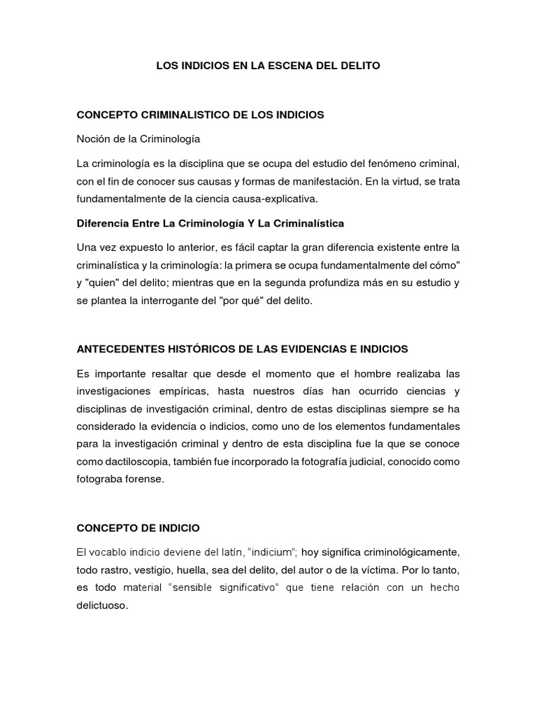 Indicios en la Escena del Delito | PDF | Ciencia forense | Criminología
