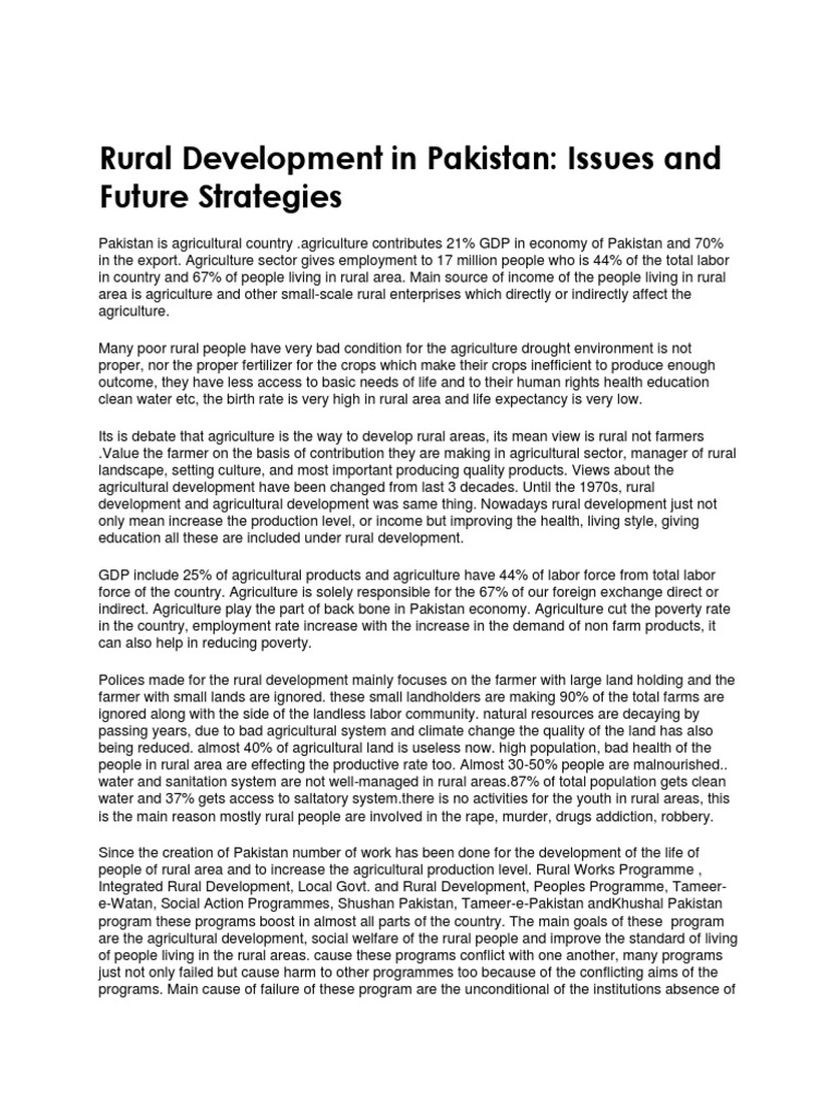 Rural Development in Pakistan | PDF | Agriculture | Employment