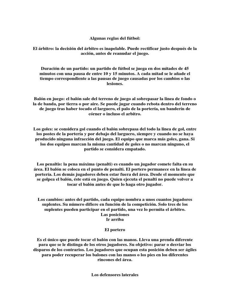 Reglas y posiciones en el fútbol | PDF | Asociación de Futbol | Juegos ...
