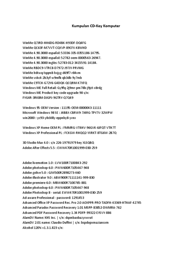 CD Keys for Windows and Software | PDF | Microsoft Software | Windows Xp