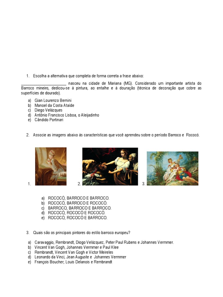 Prova Arte 7ano.4bimestre | PDF | Barroco | Escultura