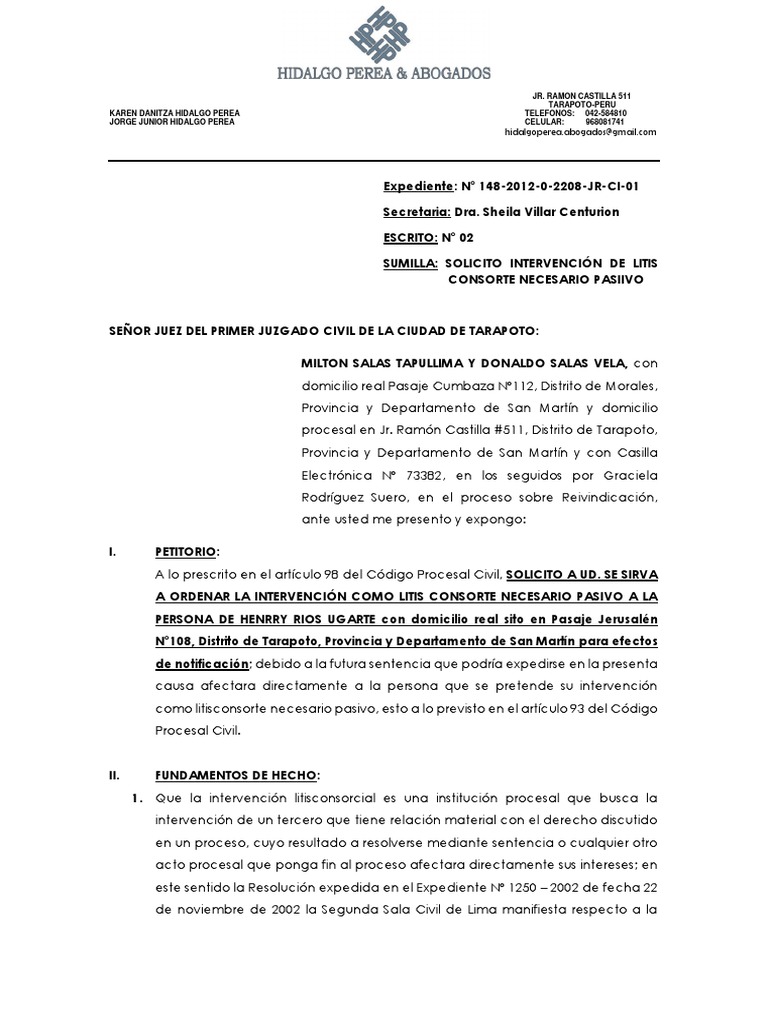 Litisconsorte Necesario Pasivo. | PDF | Reunión | Ley procesal