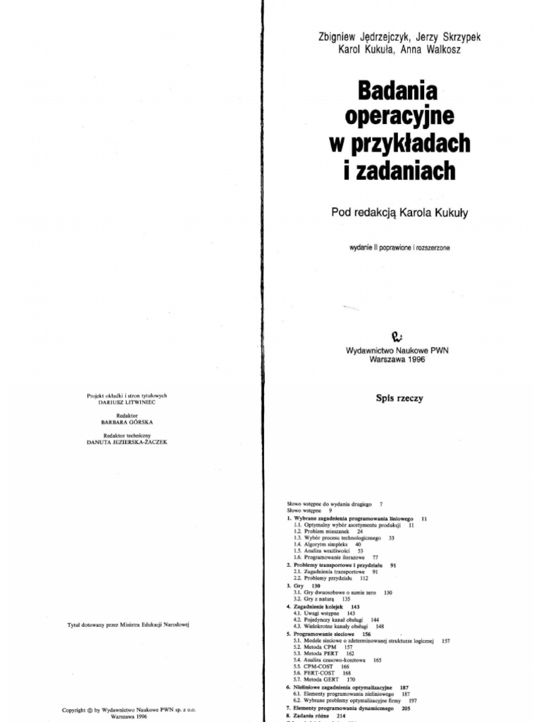 Badania Operacyjne W Przykladach I Zadaniach Pdf