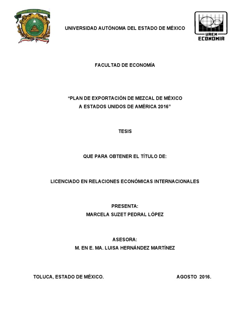 Plan De Exportación De Mezcal De México A Estados Unidos De América