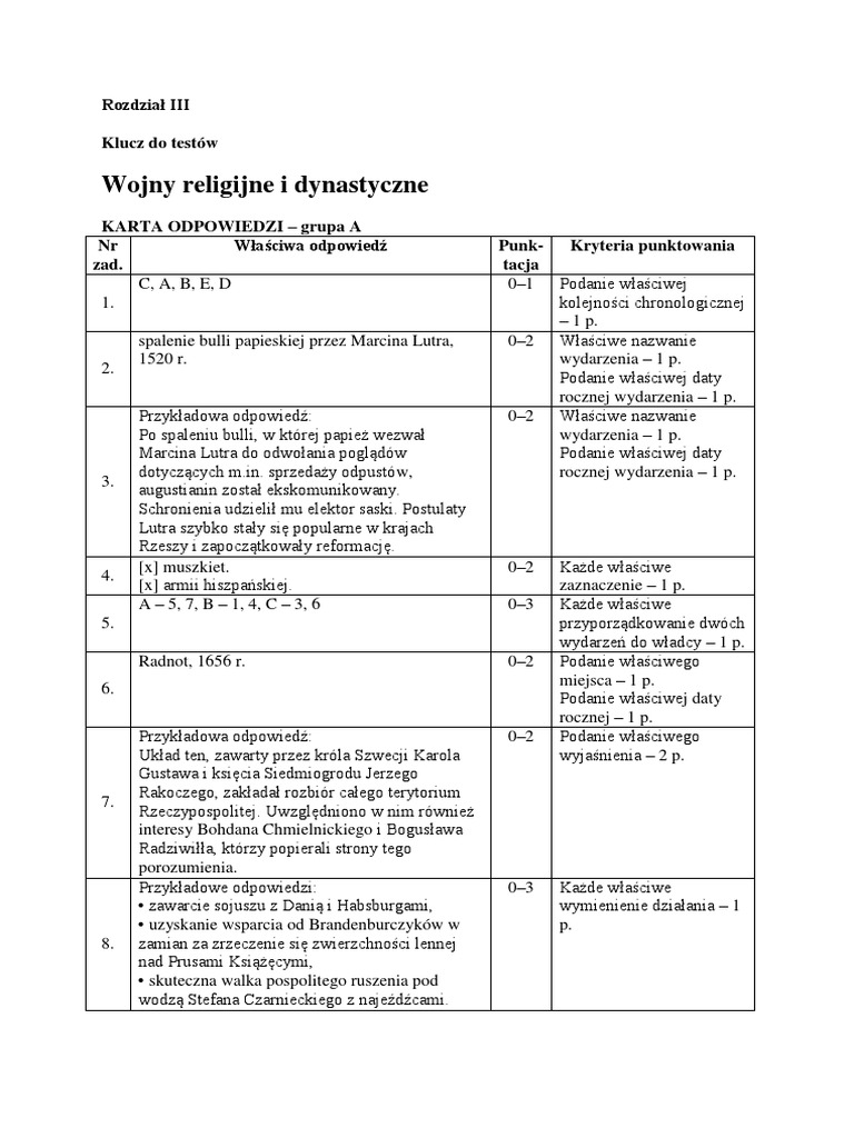 Klucz Odpowiedzi Test śladami Przeszłości Ii Społeczeństwo średniowiecza Grupa A Test Wojny Dynastyczne i Religijne Grupa a Klucz Odpowiedzi