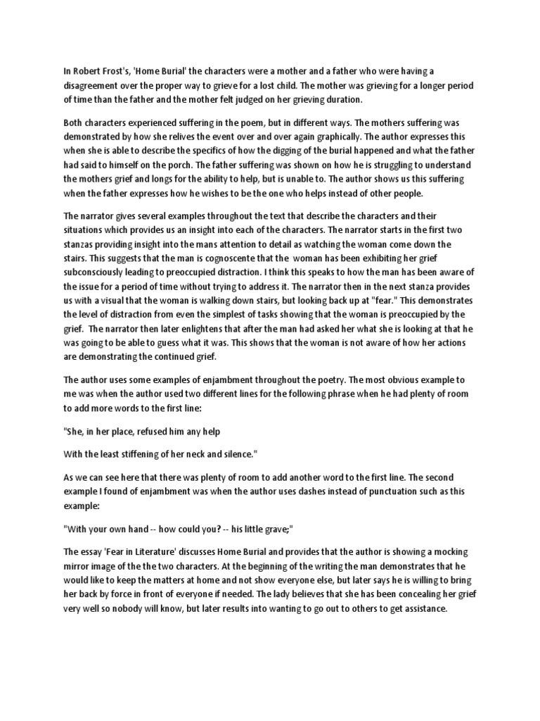 Robert Frost Home Burial Analysis PDF Grief Poetry