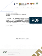 Constancia de actividad complementaria de estudiante de ingeniería química