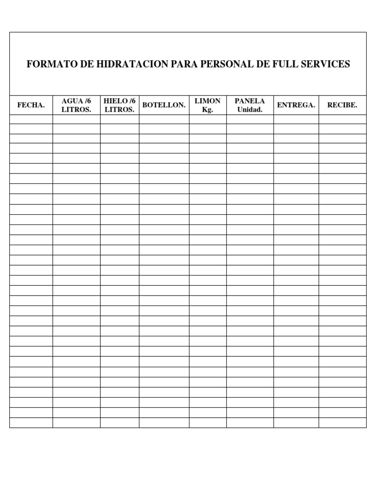 Formato De Hidrataci n Para Personal PDF