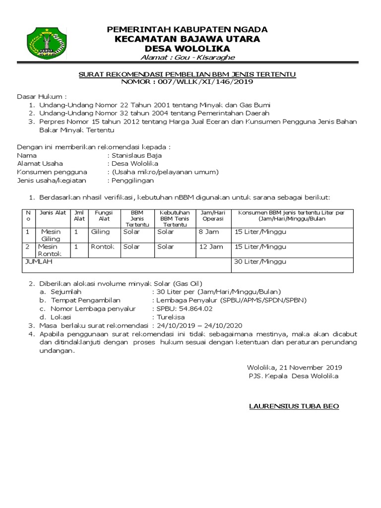 Surat Pengantar Pembelian BBM | PDF