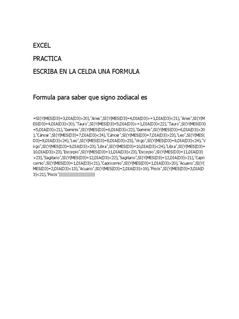 Fórmula Excel para Signo Zodiacal | PDF