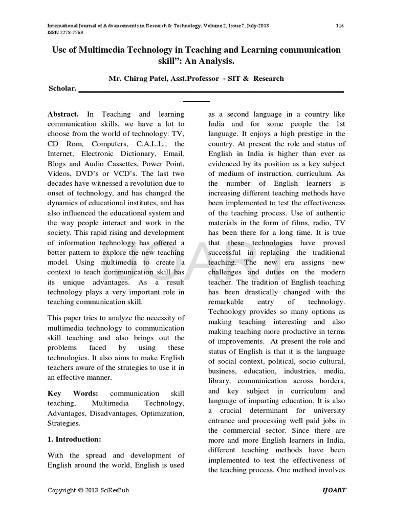 Use of Multimedia Technology in Teaching and Learning Communication ...