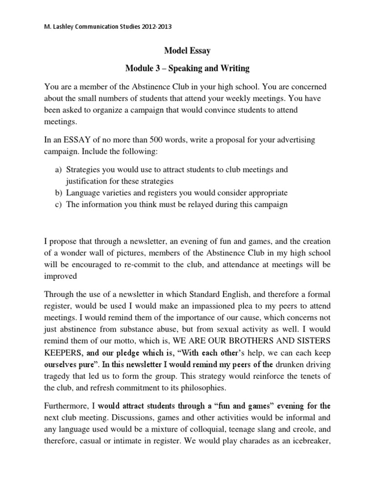 Model Essay Module 3 | PDF | Adolescence | Communication