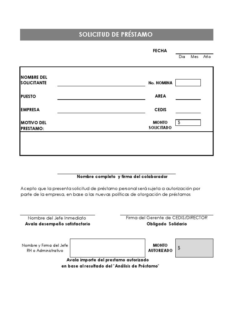 formato de solicitud de prestamo