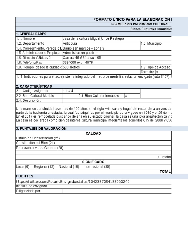Formato Unico Para La Elaboracion de Inventarios
