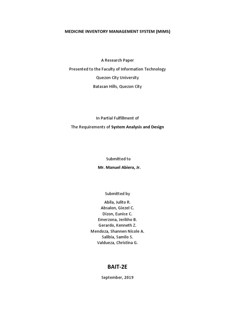 Medicine Inventory Management System (Mims) | PDF | Inventory | Databases