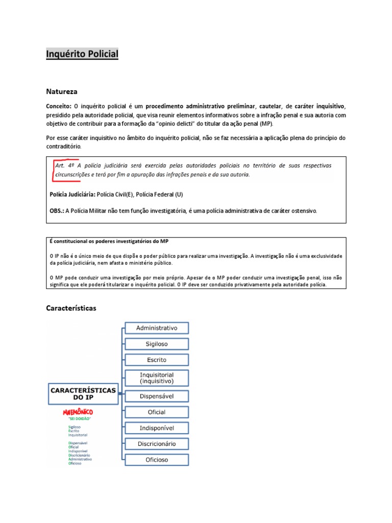 Características do Inquérito Policial | PDF | Advogado | Polícia