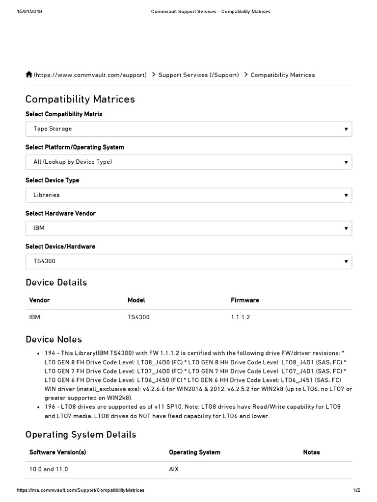Commvault Support Services Compatibility Matrices PDF Operating