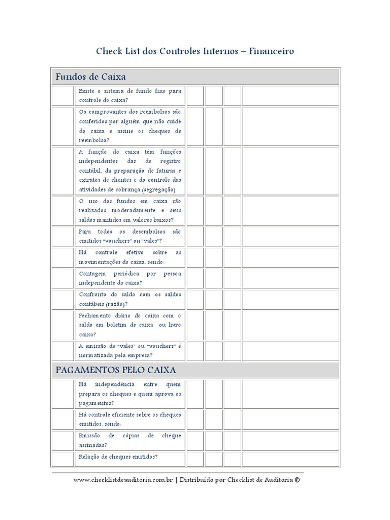 Checklist de Controles Financeiros | PDF | Dinheiro | Contabilidade