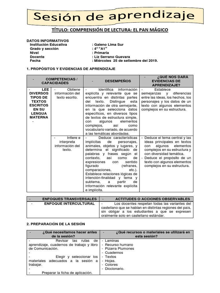 Sesion De Aprendizaje De Plan Lector Set3 Pdf Comprensión Lectora