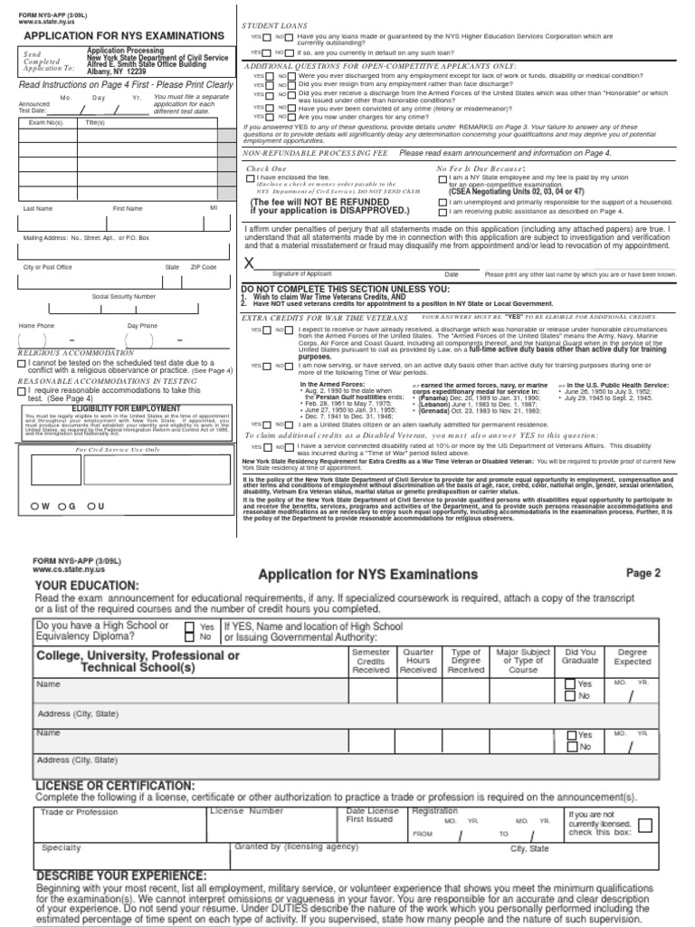 NYS Civil Service Exam Application Guide | PDF | Military Discharge ...