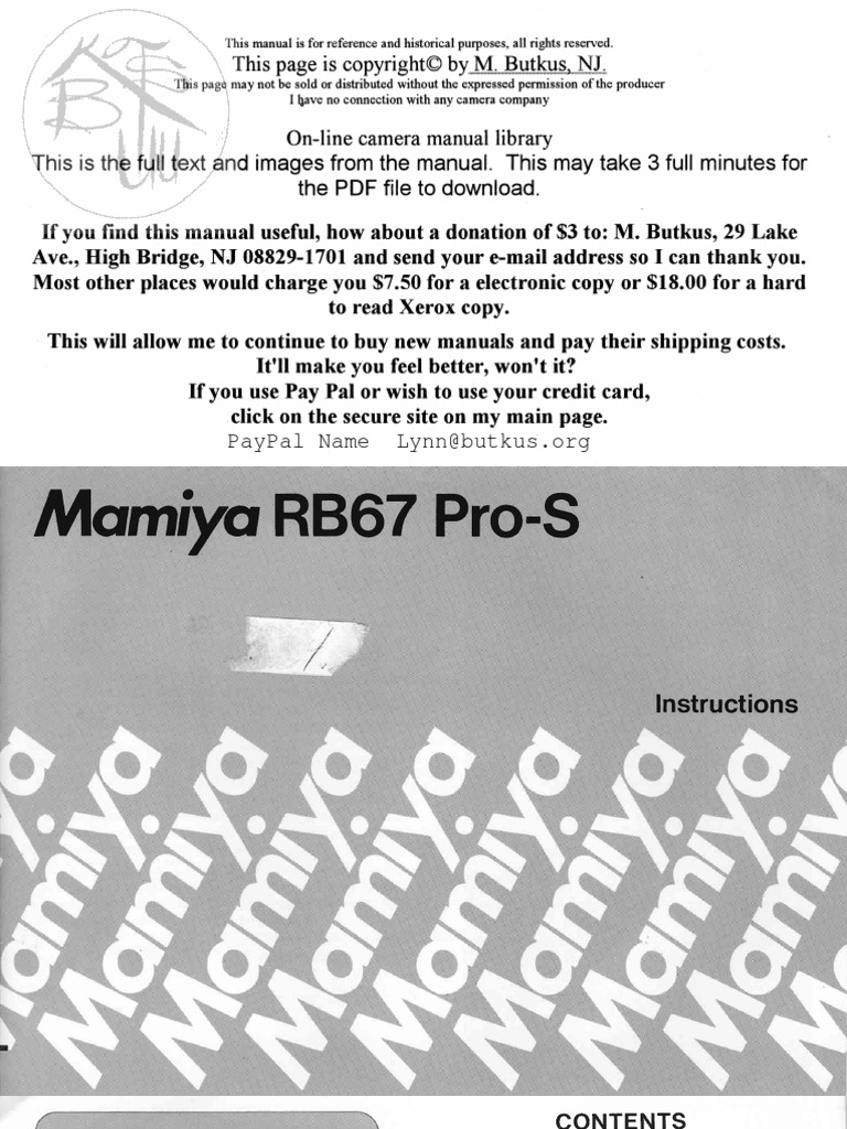 Mamiya RB67 Pro-S Camera Manual | PDF | Camera | Shutter (Photography)