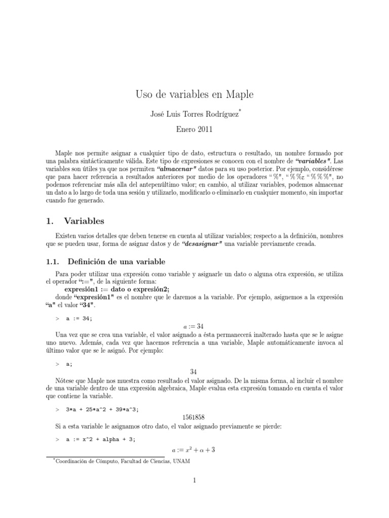 Uso de Variables en Maple - UNAM Articulo2 PDF | PDF | Variable ...