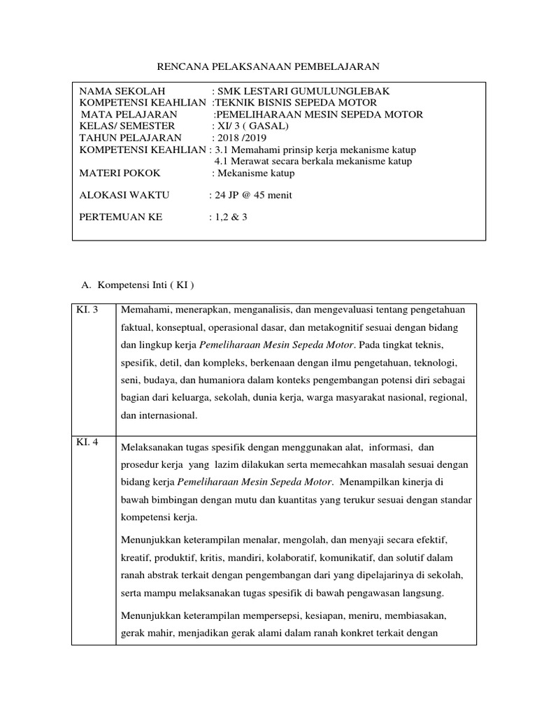 Rpp Pemeliharaan Mesin