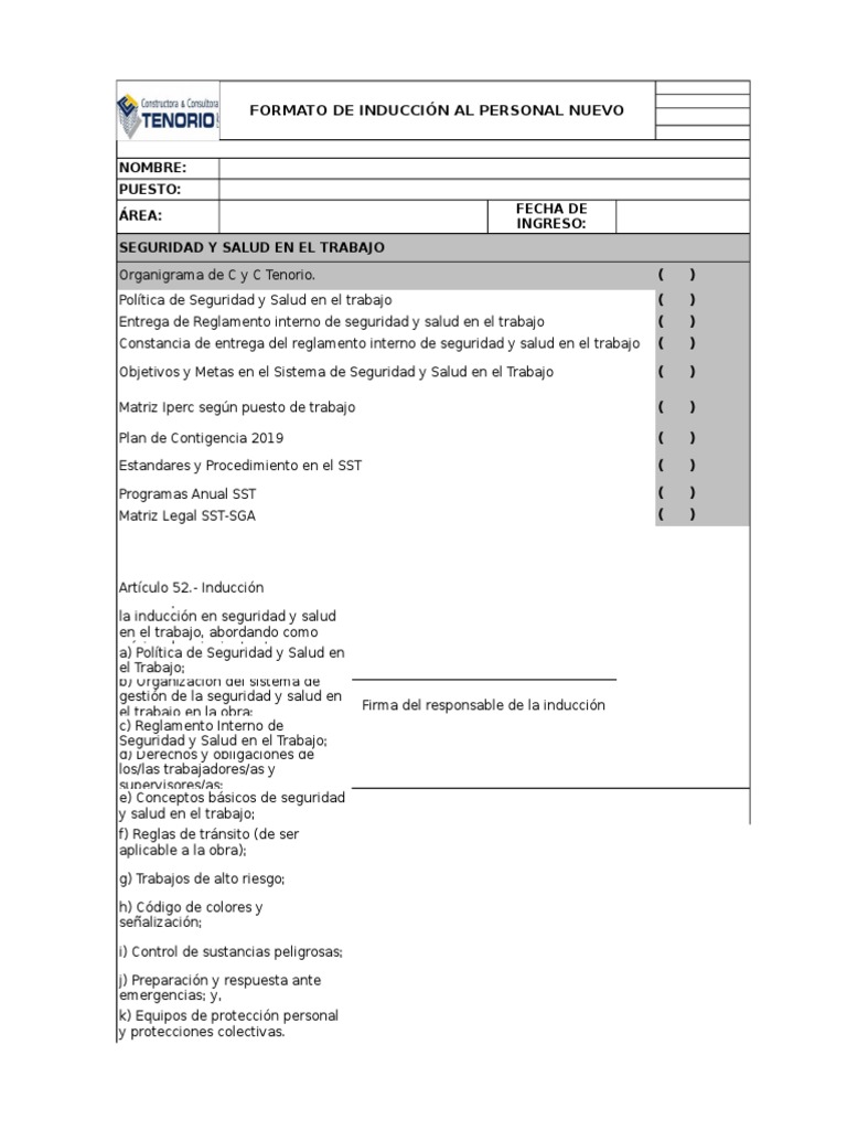 Formato de Inducciòn Personal Nuevo | PDF